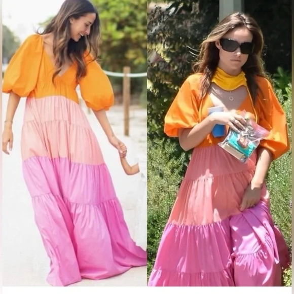 NWT Staud Meadow Colorblock Tiered Maxi Dress Size XS